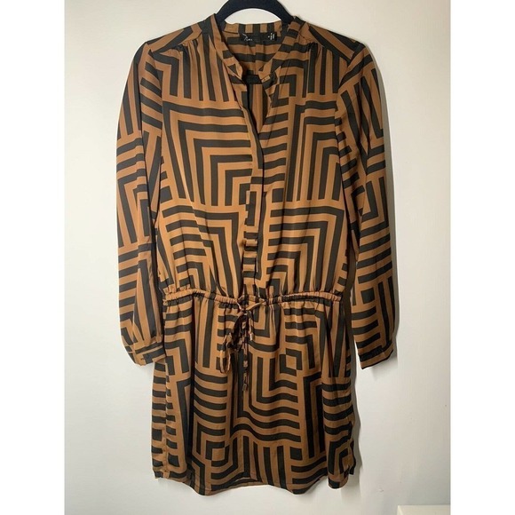 Noir Silky Brown Multicolor Geometric Mini Dress S - Picture 3 of 4